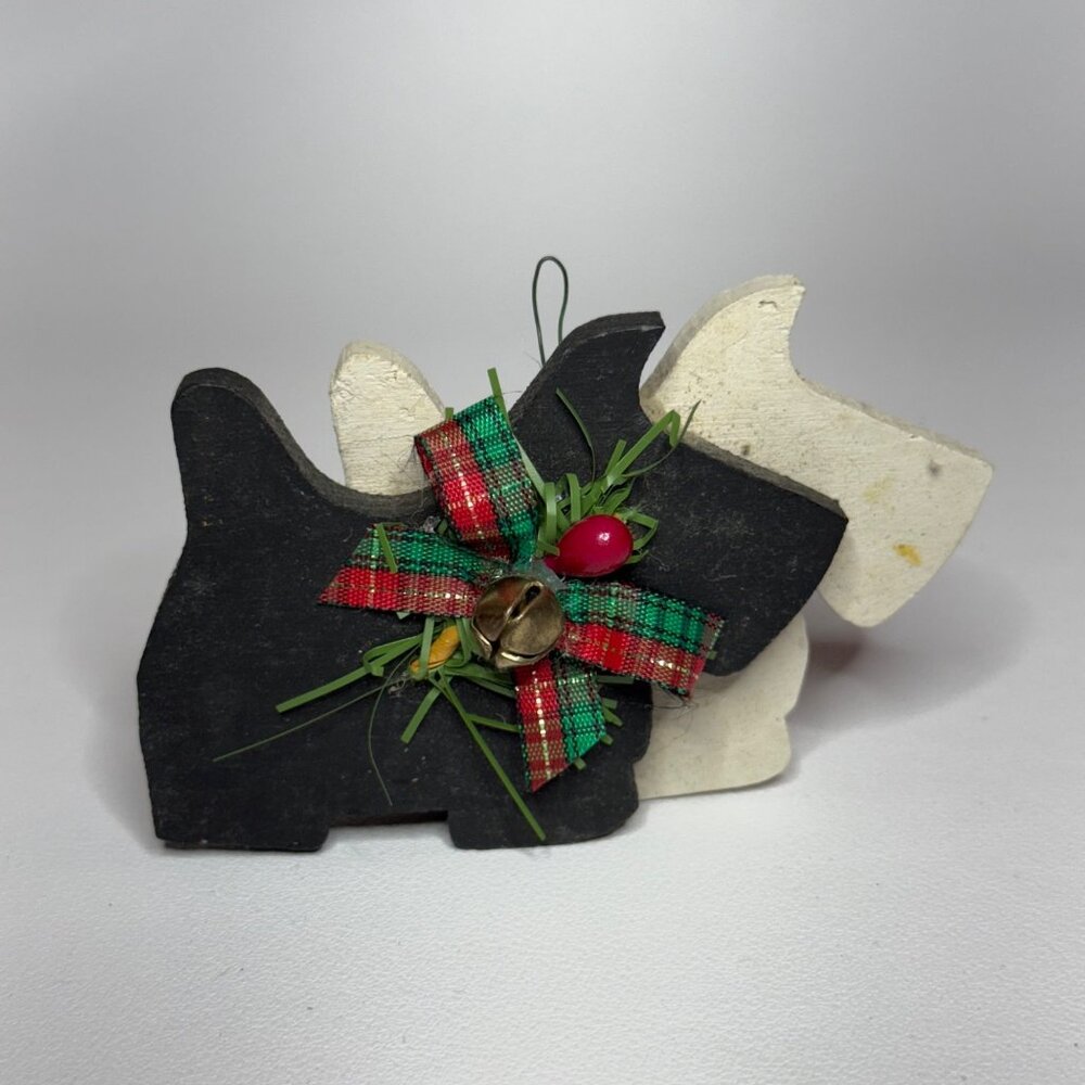 Handmade Rustic Wooden Scottie Dog Christmas Holiday Ornament